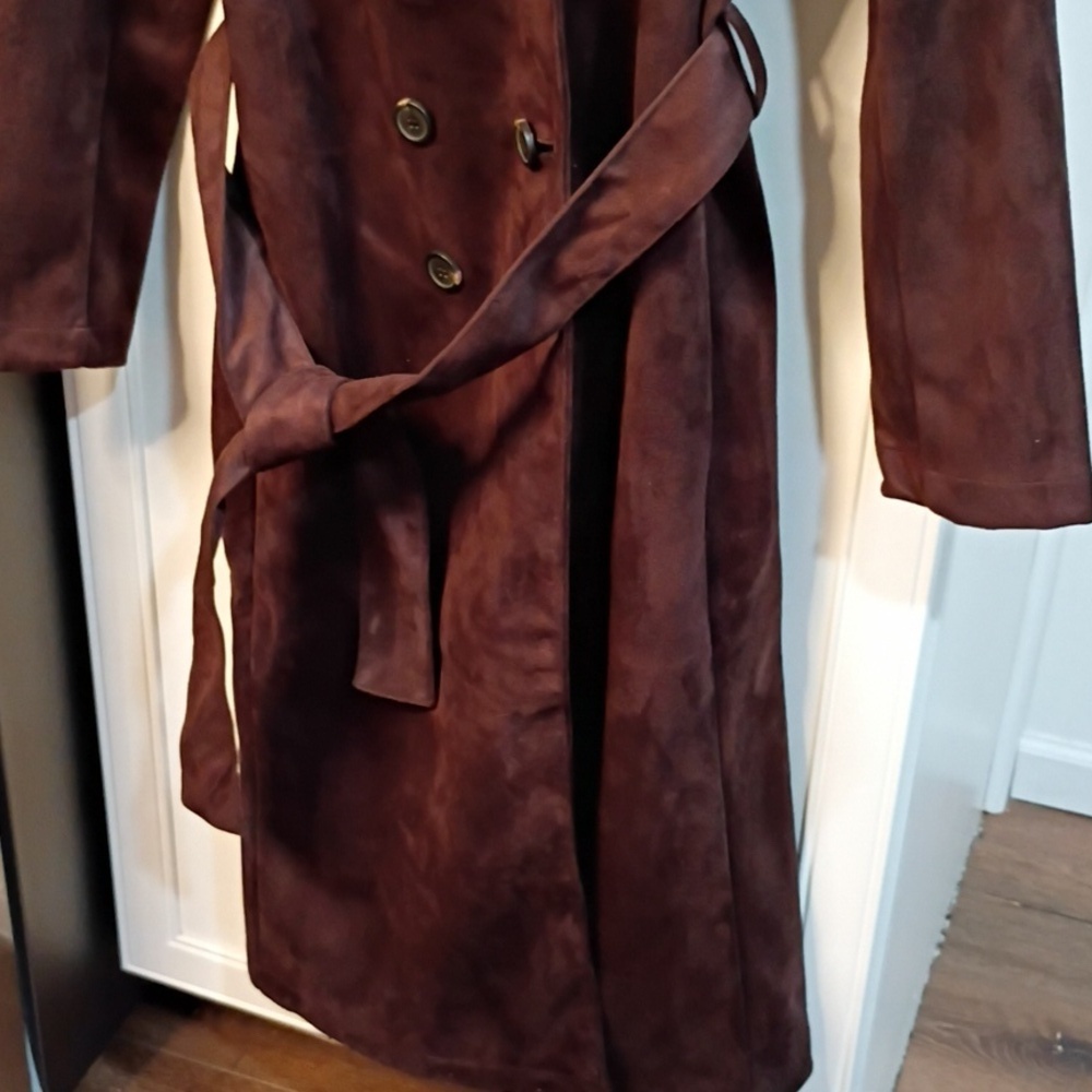 New! Viral House Of Harlow 1969 Chocolate Faux Suede Trench XS - Picture 6 of 8